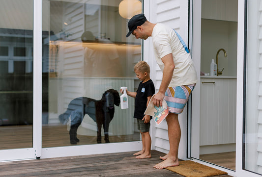 Cleaning glass doors at home with Forsana Everything Cleaner