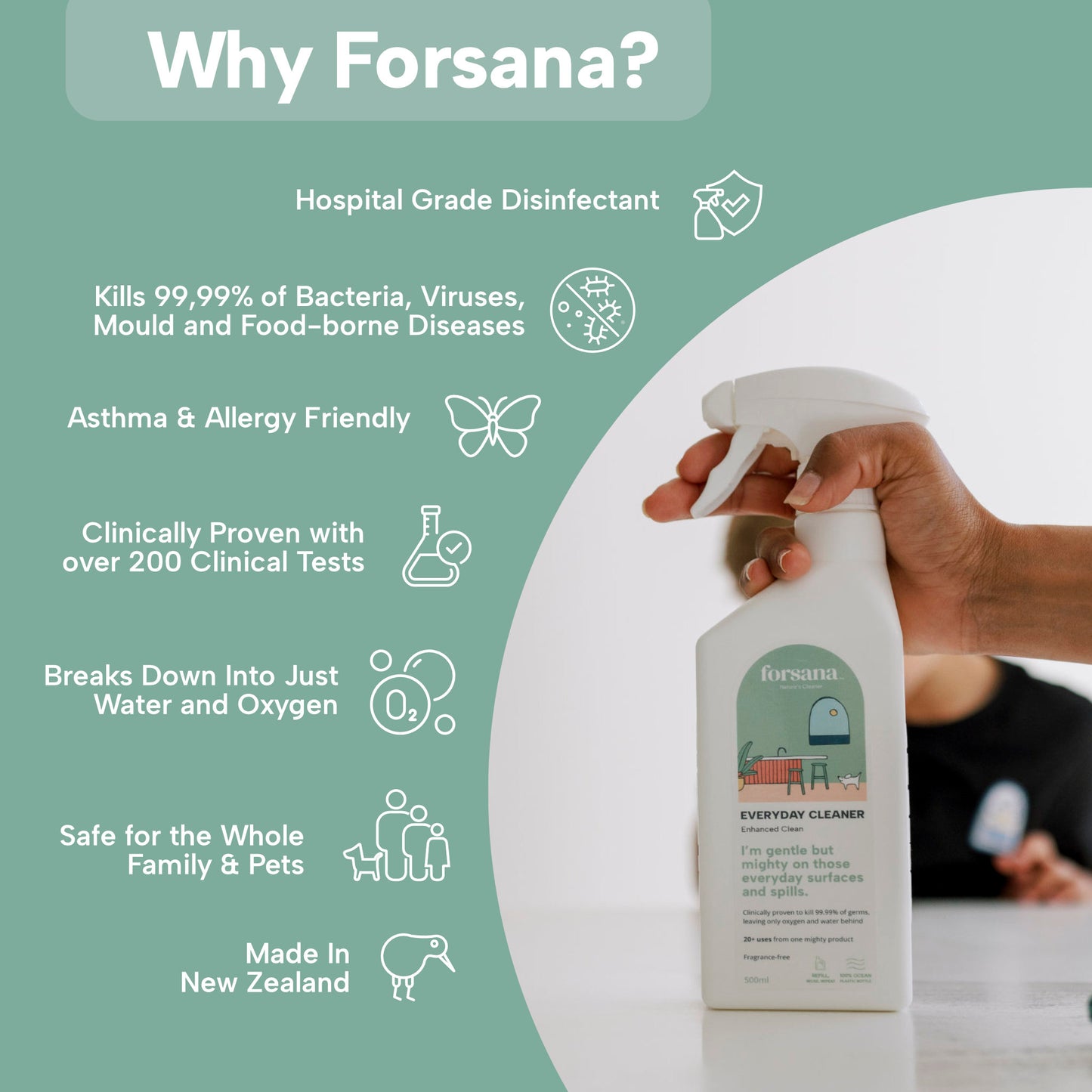 Why Forsana - Asthma & Allergy Friendly, Safe and Easy to Use, Up to 8 Times More Effective Than Standard Hydrogen Peroxide