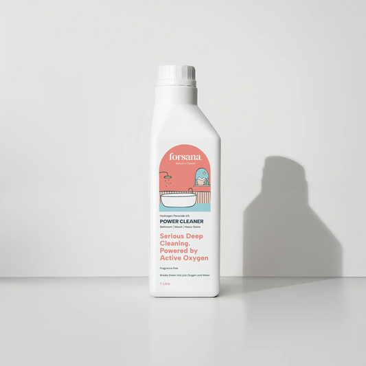 Forsana Power Cleaner, 6 percent
hydrogen peroxide spray bottle,
front view.