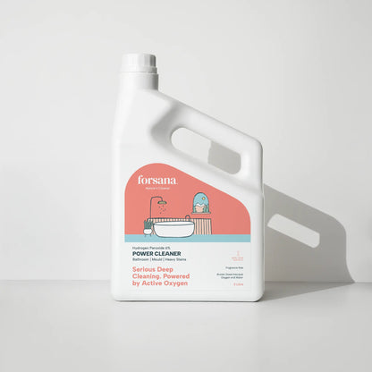 Forsana Power Cleaner, 6 percent
hydrogen peroxide spray bottle,
front view.